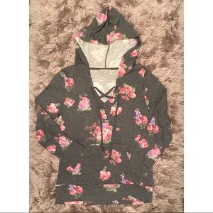 Gray w/Pink Floral Pattern Hoodie